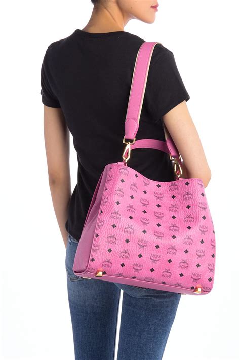 mcm brand logo shoulder bag pink dupe|how to spot a mcm bag.